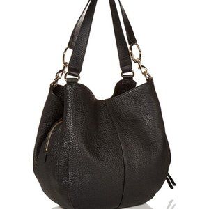 VINCE CAMUTO PEBBLED LEATHER EXPANDABLE HOBO BLACK WITH GOLD HARDWARE
